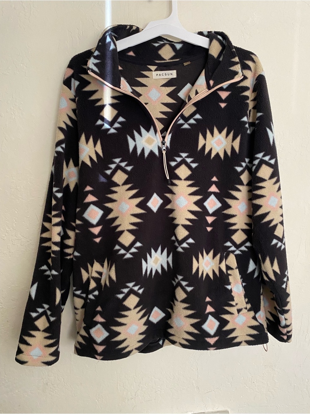 PacSun Aztec Print Fleece Pullover Size L Southwest Quarter Zip Cozy Top